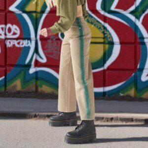 NWT UO x BDG High & Wide Ankle Jean in Tan / Teal Stripe 25